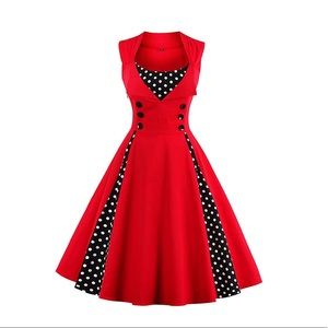 Red and black polka dot dapper pinup Dress